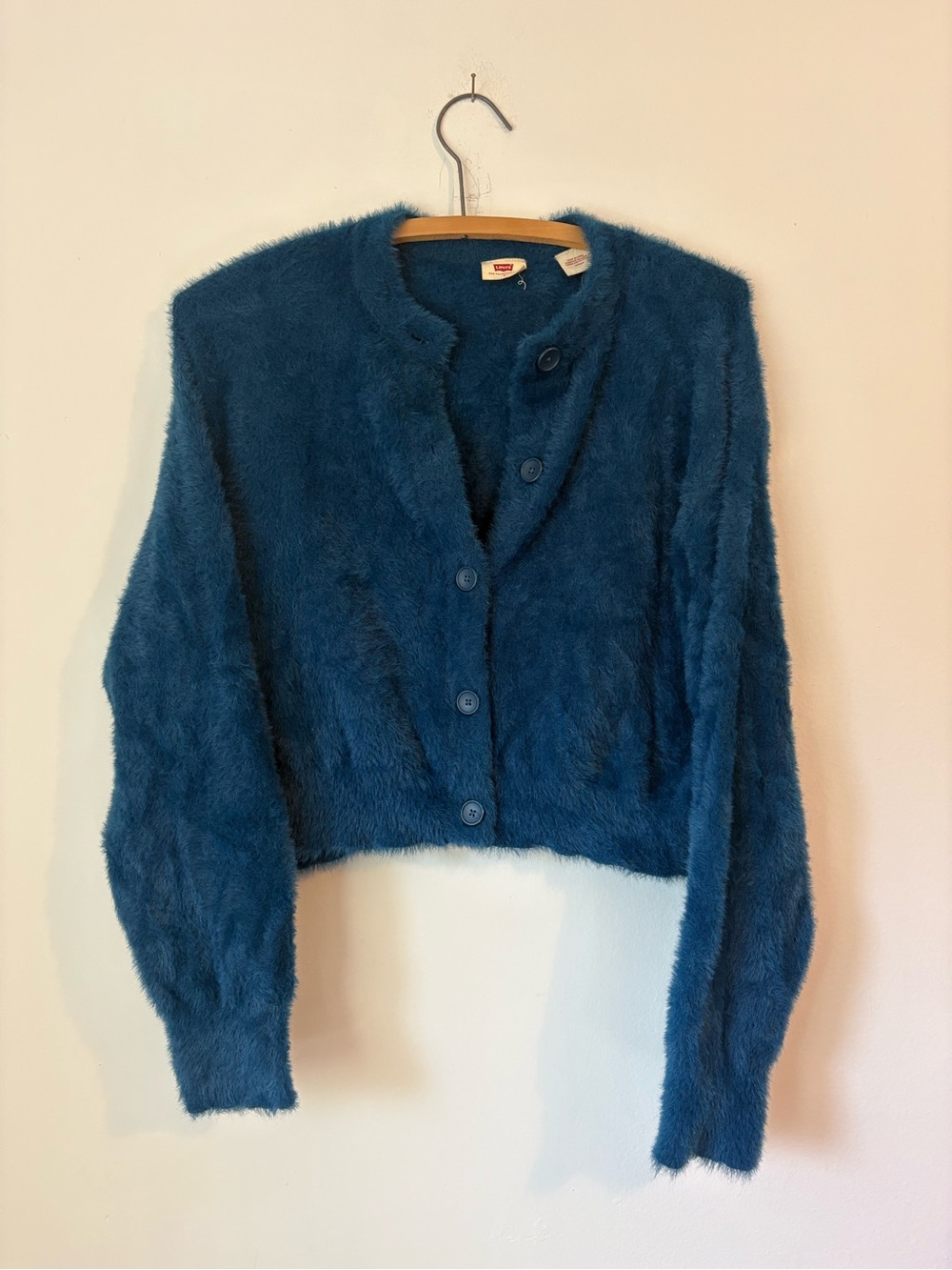 Levi's Teal Fuzzy Cropped Cardigan
